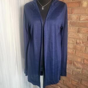 Cynthia Rowley Navy Open-Front Hooded 100% Linen Lightweight Cardigan - Size M